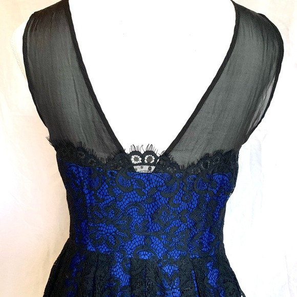 Moulinette Soeurs Black Lace Blue Dress Prom Wedding Guest Whimsigoth Size 0 - Picture 4 of 13